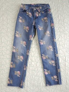 Gap Kids Blue Rose Floral Print 90s High Rise Straight Leg Jeans